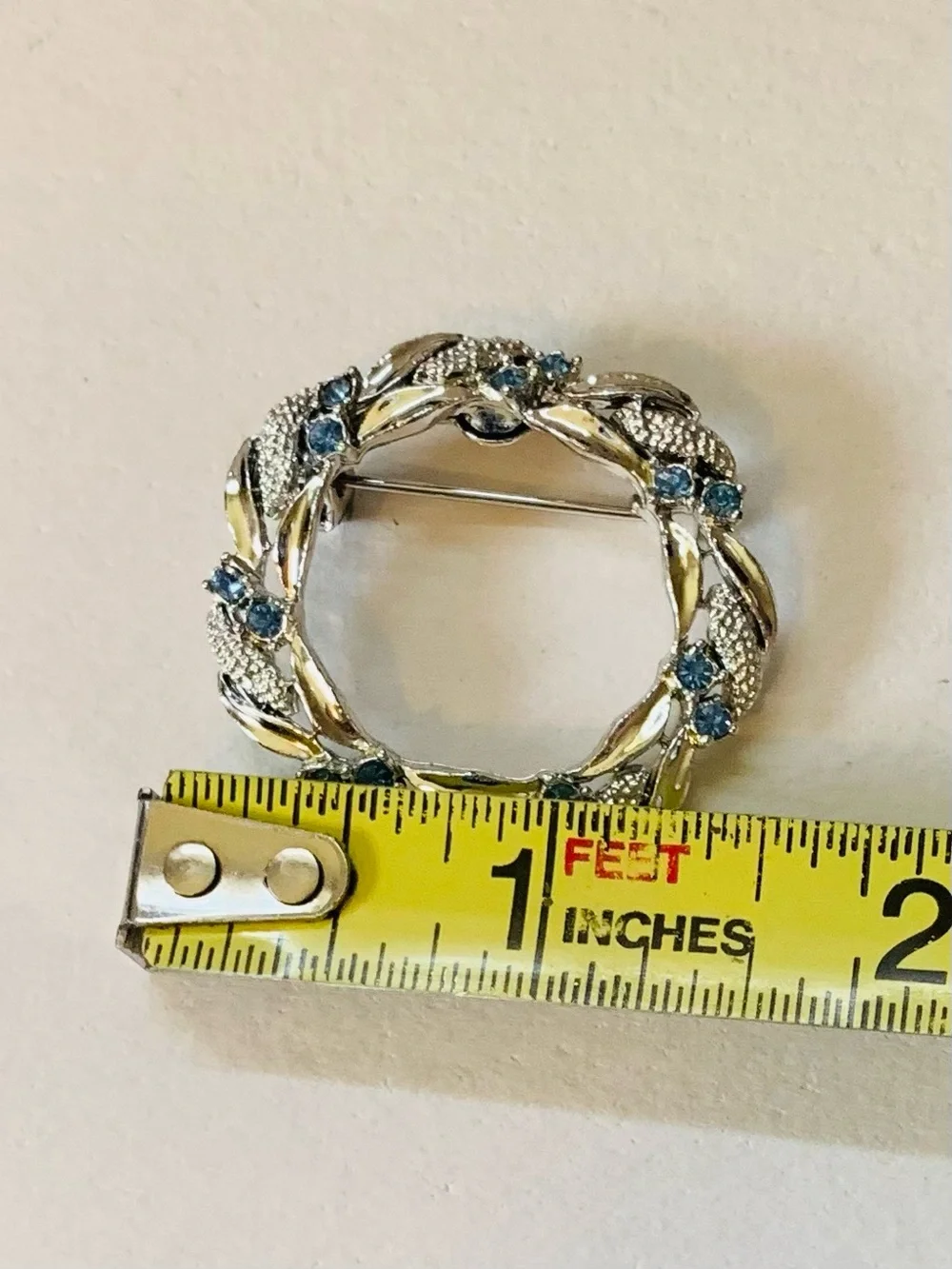 Gerry's Silver-Tone Wreath Brooch with Blue Rhinestones